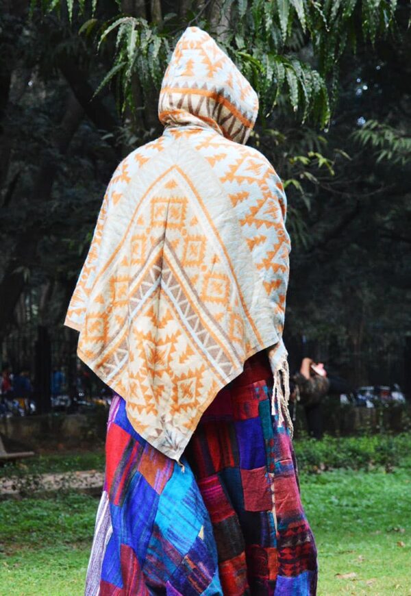 Orange aztec Printed Poncho - Image 2