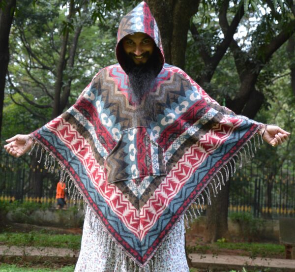 Red&grey aztec print hippie poncho