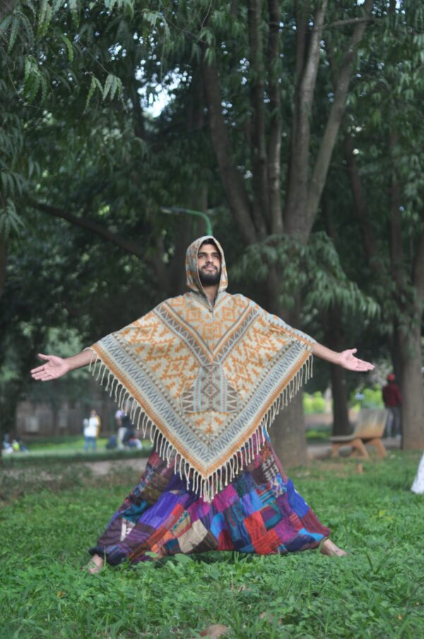 Orange aztec Printed Poncho