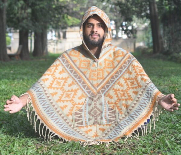 Orange aztec Printed Poncho - Image 6