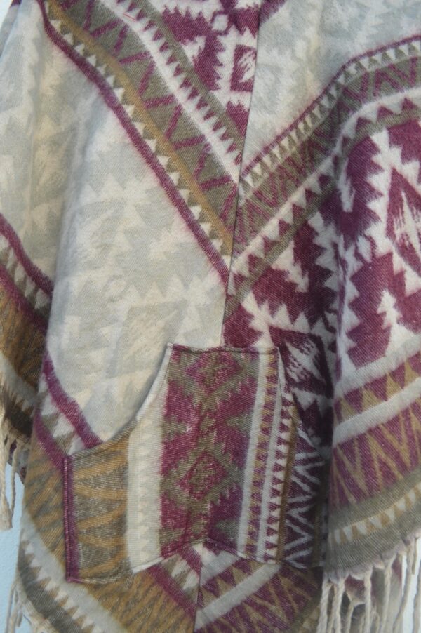 Maroon Aztec print poncho - Image 4