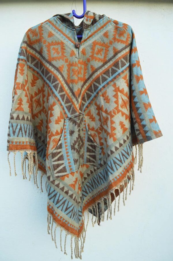 Orange aztec Printed Poncho - Image 3