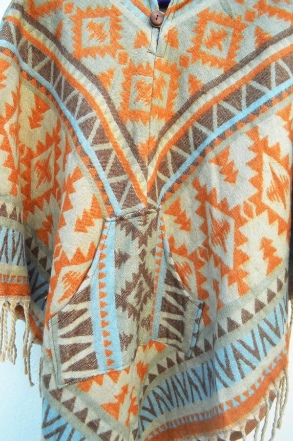 Orange aztec Printed Poncho - Image 4