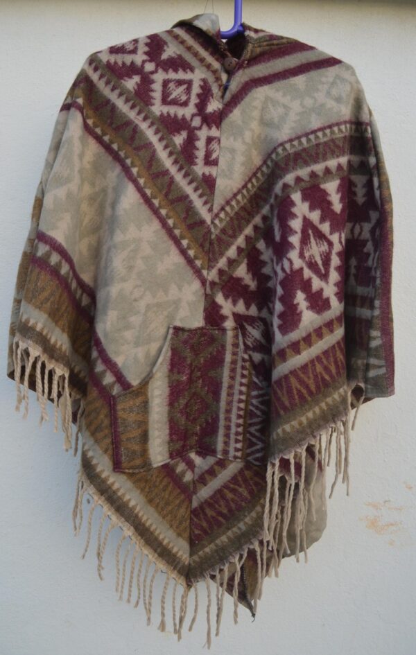 Maroon Aztec print poncho - Image 3