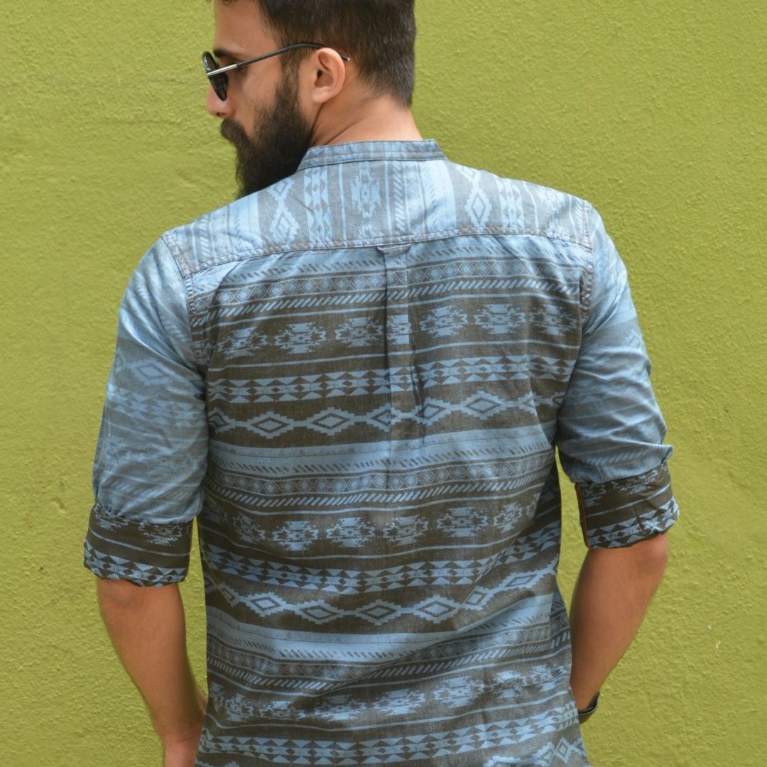 Denim Black Printed Shirt - Image 2