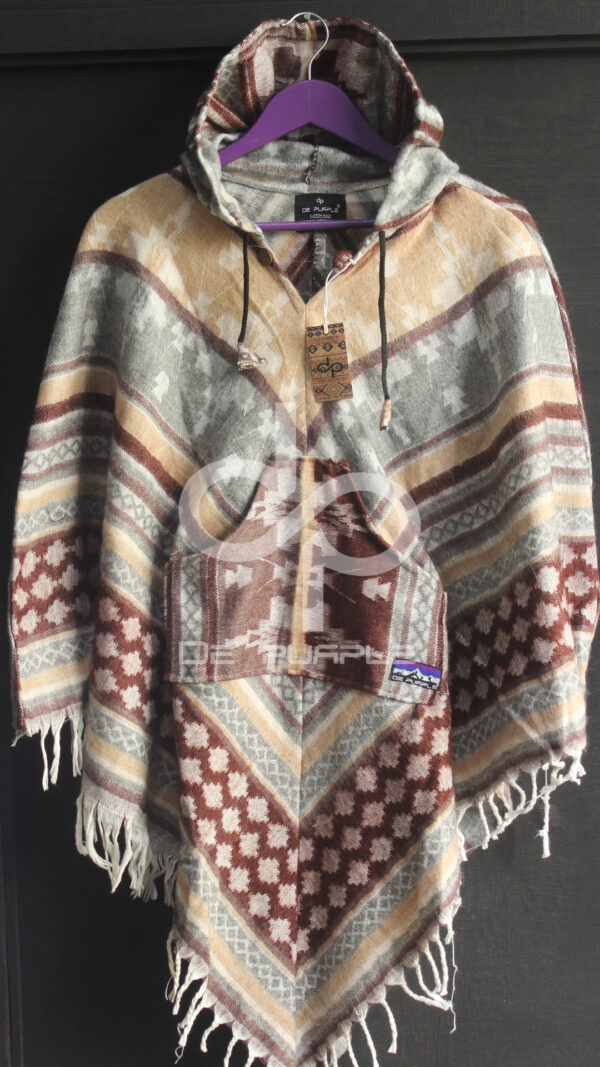 Beige & Maroon Handmade Woolen Aztec Print Poncho