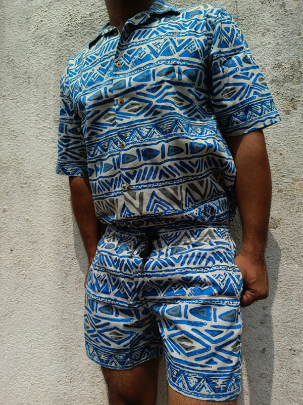 Premium  blue & beige aztec print unisex Co-ord set - Image 2