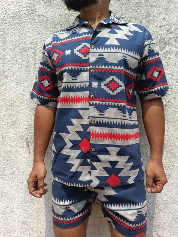 Blue & grey aztec print unisex Shirt - Image 2