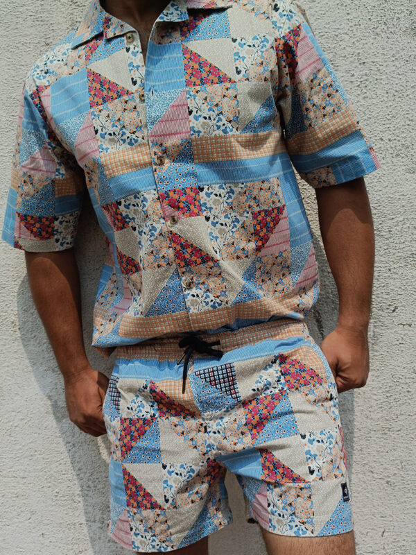 Light blue & beige multicoloured abstract print unisex shirt - Image 2