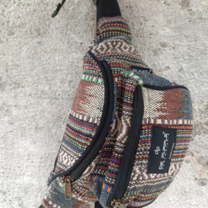 Multicolour aztec print hemp unisex waist pouch, with adjustable strap