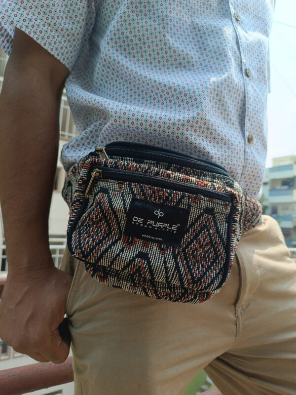 Black & red multicolour aztec print hemp Unisex Waist pouch - Image 2