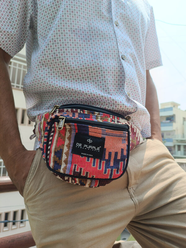 Orange & pink multicolour hemp Unisex Waist pouch - Image 2