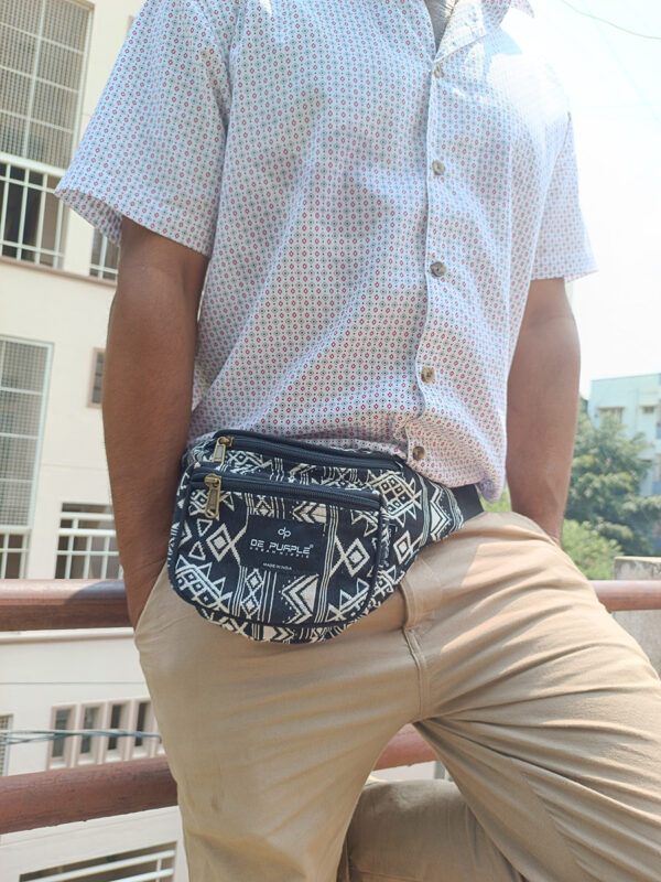 Black & white aztec print hemp Unisex Waist pouch - Image 2