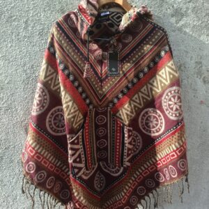 Multicolored printed Poncho with a drawstrring hoody,front pocket with a comfortable design our poncho is made from pure, soft, and breathable wool.