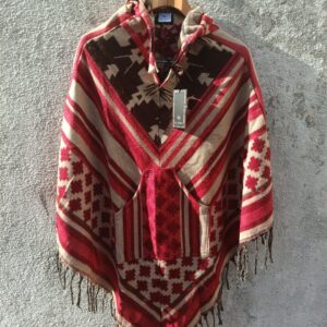 Bright red & beige multicoloured printed  unisex Poncho
