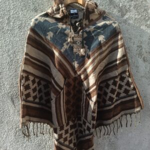 Brown multicoloured printed  unisex Poncho