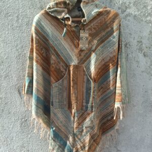 Brown and teal blue multicoloured printed  unisex Poncho