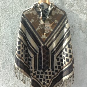 Brown and charcoal black multicoloured printed unisex Poncho