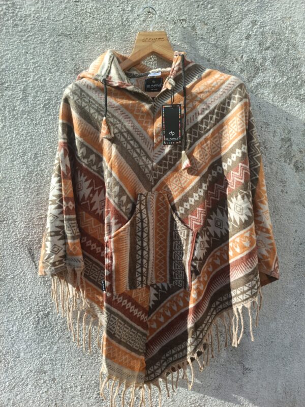 Orange multicoloured printed unisex Poncho