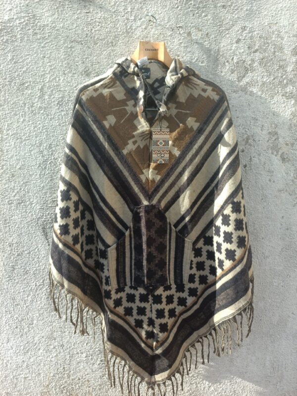 Brown and charcoal black multicoloured printed unisex Poncho