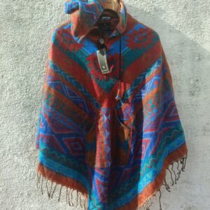 Red and blue multicoloured printed unisex Poncho