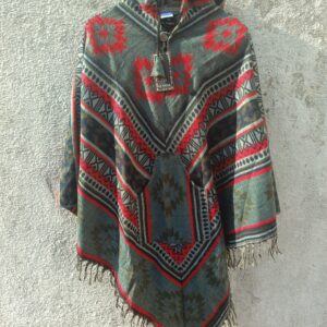 Red and light green multicoloured printed unisex Poncho