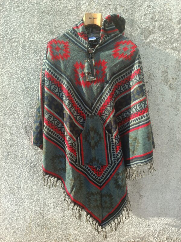 Red and light green multicoloured printed unisex Poncho